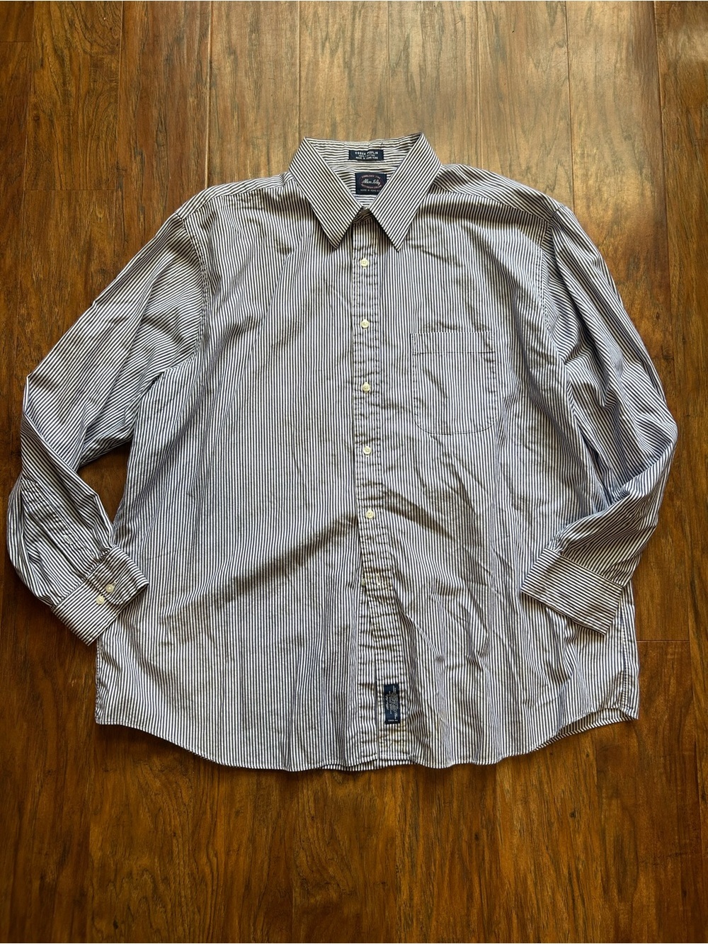 Allen Solly Navy and White Pinstripe Dress Shirt